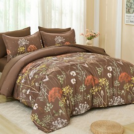 Yiran Brown Comforter Set Queen Size, 7 Piece Floral Dandelion Comforter Bedding Set, Botanical Bed in a Bag Queen, Soft Microfiber Complete Bedding Set with Sheets for All Season