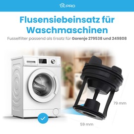 DL-pro Lint Filter Insert Compatible with Gorenje 279538 249808 Lint Sieve Insert 79 x 59 mm Plastic Black for Washing Machine