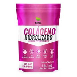 Natsa Colageno Hidrolizado Puro, Premium, 1 Kg Sabor Sin Sabor