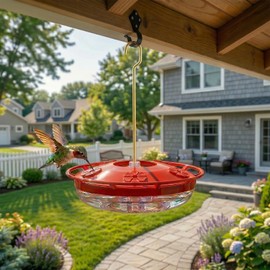eWonLife 2 Pack 16 oz Saucer Hummingbird Feeders for Outdoors, Garden Decor | Built-in Ant Moat, 5 Bee Proof Feeding Ports, BFA Free Plastic, Easy Clean, Leak-Proof Dish-Style