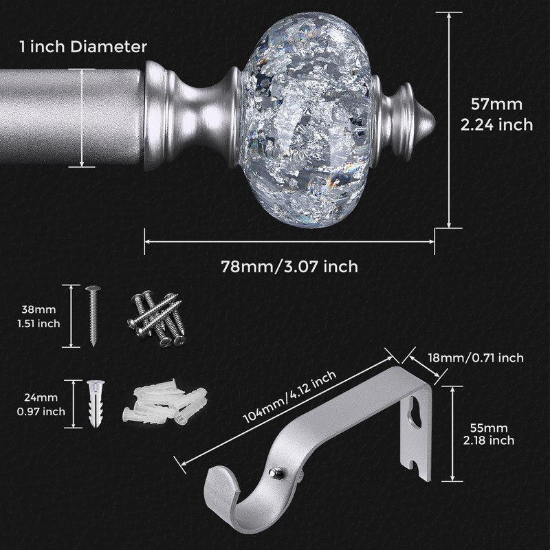 JRZOO Silver Curtain Rod for Windows 28 to 48 Inches,