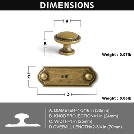 Yanxia Antique Brass Cabinet Knobs with Industrial Backplates Vintage Drawer Pulls for Kitchen and Dresser Hardware Handles, Set of 6