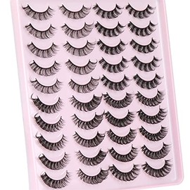 Ruairie False Eyelashes Natural Look Fluffy Wispy False Lashes Pack 20 Pairs 4 Styles Natural Lashes Russian Strip Lashes D Curl Cat Eye Fake Eyelashes Bulk