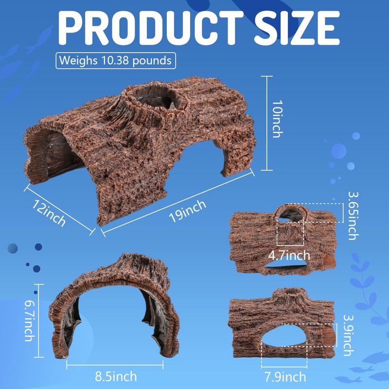 Briwooody Faux Log Fish Cave, Extra Large 19'' Tree Stump