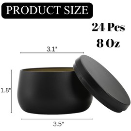 ZENFUN 24 Pieces Black Candle Tins with Lids, 8 Oz Bulk Empty Candle Jars, Metal Tin Containers for Making Candles, Storing Snacks, 3.5" x 2"