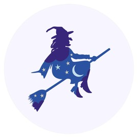 24 x 40mm Round 'Flying Witch on Broom' Stickers (SK00067525)