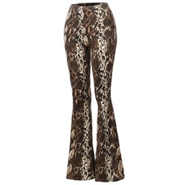 SSOULM Women's Stretchy Wide Leg High Waist Bell Bottom Flare Pants Snakeskin 2XL