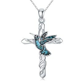 YYmqmq Hummingbird Necklace 925 Sterling Silver Turquoise Cross Pendant Tree of Life Jewelry Hummingbird Gifts for Women Hummingbird Lovers