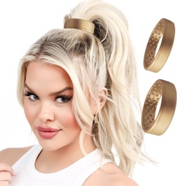PONY-O 2 pc Designer pack in Medium or Large Revolutionary bendable Hair Tie Alternative Ponytail Holders. Contains one narrow, and wide (Gold Metallic, Large)