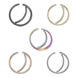 5 Pcs Double Hoop Nose Ring for Single Piercing Spiral Nose Ring Twist Nose Ring Hoop for Women Double Loop Nose Ring for Girls(C)