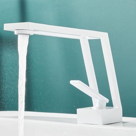 Bathroom Faucet White for 1 Hole Contemporary Creative Design Single Lever Handle Basin Sink Faucet Solid Brass Lavatory Vanity Mixer Tap Modern Deck Mount Include Water Supply Hose