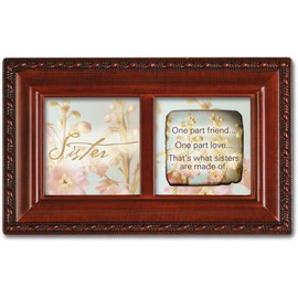 Cottage Garden Sister Petite Woodgrain Rope Trim Music Box Plays That's What Friends are for