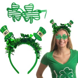Villorem St. Patrick's Day Headbands Green Shamrock Hats Headbands St Patrick's Day Headbands for Women