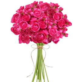 ASTRYAS Ranunculus Artificial Flowers 18Pcs Hot Pink Faux Silk Mini Ranunculus Bulk Fake Peonies Bouquet for Centerpiece Table Wedding Party Home Decor - Hot Pink