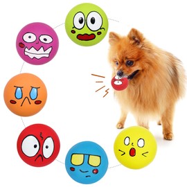 LLSPET Squeaky Dog Toys Smiley Face Soft Dog Balls Latex Rubber Chewing Squeak Dog Toys for Small Medium Puppy Pet Dogs 6 Pack