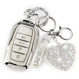 Nomiyo Key Fob Cover with Diamond Bling Keychain for Women, Car Key Holder Compatible with Toyota 2022 2023 2024 2025 2026, TPU Key Case and Elegant Heart Key Chain (Silver, 1PCS)