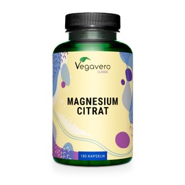 Vegavero Magnesium Citrate Capsules Pack of 180 – 400 mg Elementary Magnesium High Dose per Daily Dose – Magnesium Capsules High Dose and Well Bioavailable – Vegan without Additives – Laboratory Tested Quality