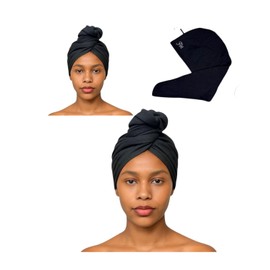 Floroza Hair Hug T-Shirt hair towel wrap cotton jersey for plopping hair-quick drying for curly/straight/wavy hair. Anti frizz turban double-layered adjustable loop for women/girls/teens. Black