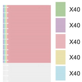 (2-Pack) Letter Size Discbound Lined Refill Paper, 11 Disc Discbound, 5 Colors(40 Sheets/Color), Total 200Sheets / 400Pages, 110gsm Thicker Paper, 8.5'' x 11''