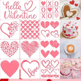 SoulQool Valentinstags-Backschablonen für Kekse, Brot, Kuchen, Kaffee, Kekse, Kuchen, Herzform, Liebe, Schmetterling, Buchstaben-Vorlagen zum Malen auf Holz, Heimdekoration, DIY, Zeichnen, Basteln,