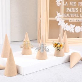 GLEAVI Exhibidor Decorativo de Cono de Madera 20 Piezas Soporte Organizador para Anillos Diámetro 25 CM X Altura 5 CM Accesorio para Vitrinas y Mostra