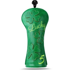 Golf Club Head covers Fairway Wood FW5 with Interchangeable Number Tag 3457X Elastic Closure Green PU Leather Clover
