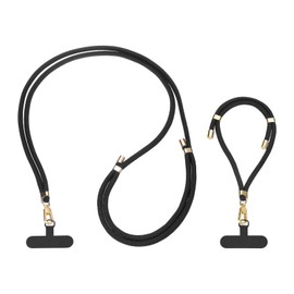 sourcing map Phone Lanyard, 1pcs Crossbody Phone Strap 1pcs Wrist Strap Kit with 2 Pads Adjustable Anti Theft Cellphone Lanyard for Keys ID Badges Phones Wallet, Black