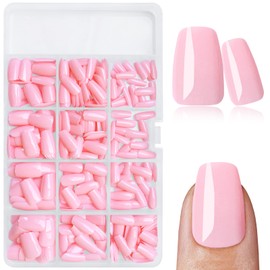 LuckForever 360pc Coffin Press Press on Nails Medium Fake Nails with Glue & Tabs, Medium Ballerina Fake Nails Press ons Nail Coffin Acrylic Glue Nail Tips False Artificial Nail Pink Stick on Nails