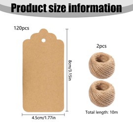 Blank Gift Tags,120 Pcs Kraft Paper Gift Price Tags,with String for Wedding Birthday Christmas Packing and Art Craft,with 20m Feet Natural Jute Twine,Blank Wrapping Tags (Brown)