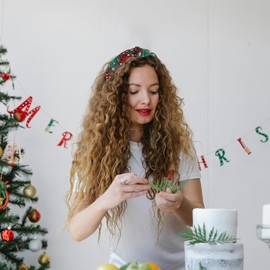 Jocbean Christmas Plaid Headband for Women Snowflake Knot Wide Hairband Headwear Christmas Hair Accessories