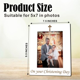 Cudwid New Baby Wooden Frame Suitable For 5x7 Inch Photo - On Our Christening Day - Modern Farmhouse Home Tabletop Shelf Display Picture Frame - Baptism Newborn Baby Keepsake Gift - A15