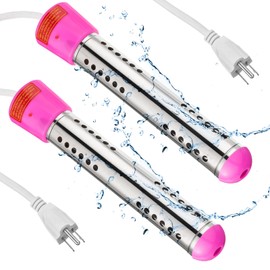 Treela 2 Pcs Immersion Water Heaters Portable Electric Submersible Pool/Hot Tub Heater with 304 SS for Bathtub, Bucket, Basin 5 Gallon Water in Minutes(Pink,2000W)