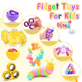Cevioce 10Pcs Fidget Toys Adults Pack,Stocking Stuffers for Teens Boys Girls,Autism Sensory Toys with Fidget Spinner Slug Magnetic Rings,Squishy Fidget Toys ADHD Stress Relief,Party Favor for Kid-PY