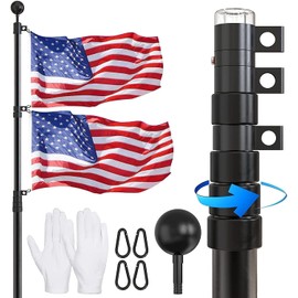 FFILY Flag Pole for Outside In Ground - 16 FT Heavy Duty Telescopic Flagpole Kit for Yard - Extra Thick Outdoor Telescoping Flag Poles with 3x5 American Flag for Residential or Commercial, Black