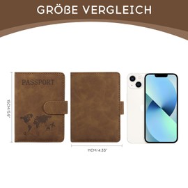 ILIYAH Liyah Passport Cover Luggage Tag Set - Family Travel Wallet, RFID Passport Cover Made of Leather, German, Luggage Tag for Suitcase, Europe Travel Tag for Children, Brown Mg, Minimalist