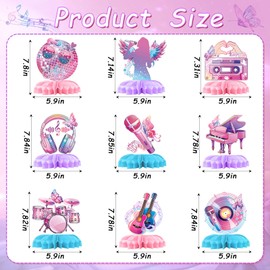 9Pcs Music Themed Party Decorations Girls Birthday Decorations Honeycomb Centre Decorations Pop Singer Themed Table Decorations Fan Celebration Party Supplies