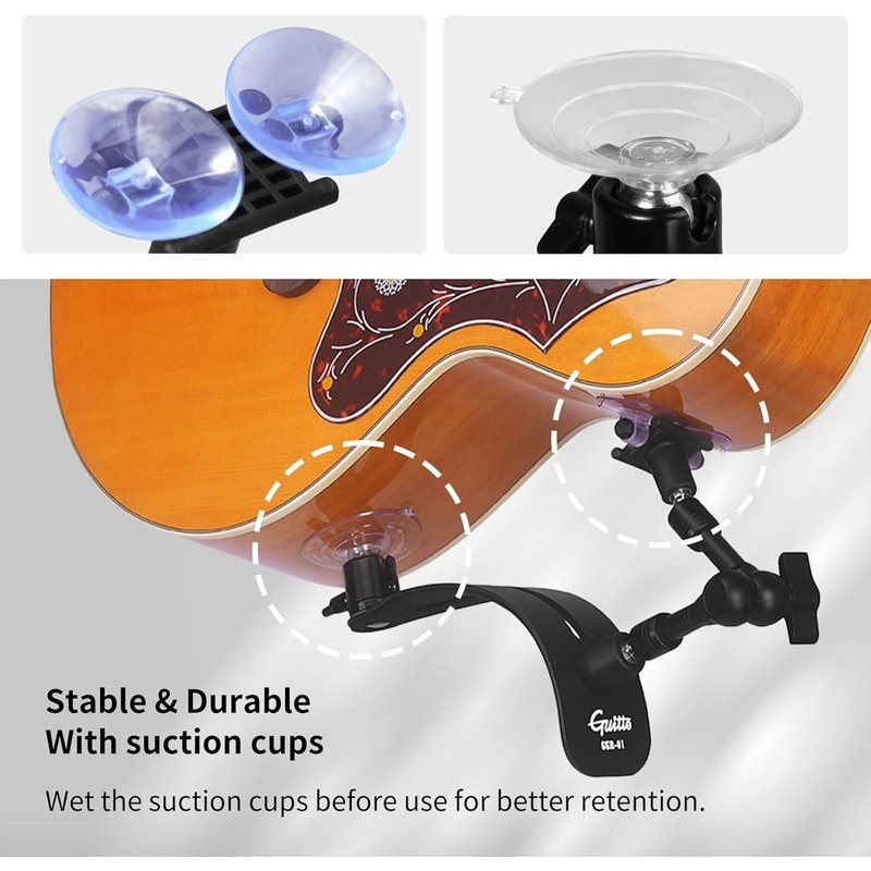 GUITTO - Soporte de guitarra ajustable con ventosa y rótula