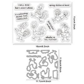 ACRNIGHEET Cartoon Chicken Clear Stamp and Metal Die Set Cartoon Rooster Transparent Stamp and Die Cut for Card Making Farm Animals Stamps and Dies for DIY Scrapbooking Album Paper Craft Supplies