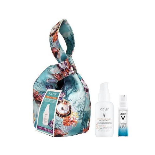 Vichy Capital Soleil Set UV-Age Daily Anti Photo-Ageing Water Fluid SPF50, 40ml & FREE Mineral 89 Booster, 10ml in Beach Bag Toiletry