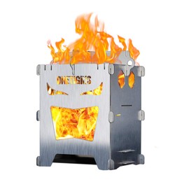 OneTigris Camping Backpacking Stove Portable Foldable Burning Wood Stove for Outdoor Hiking Picnic BBQ,Stainless Steel (Medium)