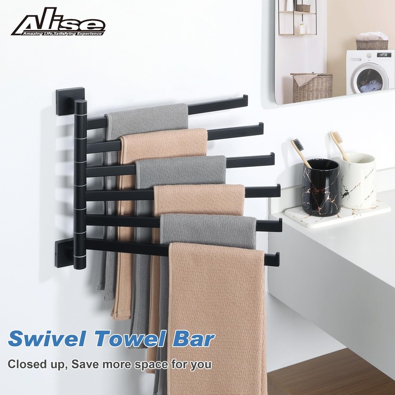 Alise Swivel Towel Rack, 6-Arm Towel Bar, Space Saving Towel