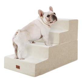 Made4Pets Dog Steps for Bed, Extra Wide Dog Stairs for High Bed Couch Sofa, 35D Foam Pet Steps for Small Dogs and Cats, Non-Slip Bottom Pet Stairs, Beige, 4 Steps