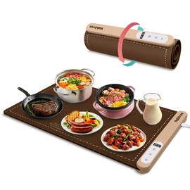 Food Warmer Silicone Electric Warming Tray - Rapid Heating, Precise 6-Level Temperature Control, Rollable & Portable, Easy to Clean, Ideal for Parties, Gatherings (brown, Large)