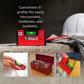 Kapro - 246 Handy Pocket Level - Features VPA Certified & Shock-Resistant Vial - With Rubber End Caps - Pocket-Sized and Compact - Aluminum Box Profile - 4”