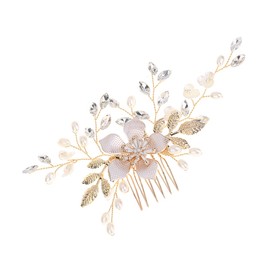 Baluue 1pc Golden Floral Hair Comb Artificial Rhinestones Elegant Bridal Hair Decoration for Weddings Engagements Special Occasions for Brides Bridesmaids
