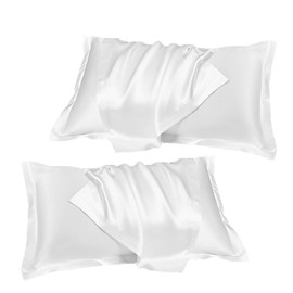 ZCBZBN Silk Satin Pillowcase White 2-Piece Set Soft Silk Pillowcase for Hair and Skin with Envelope Closure 50 x 70 cm