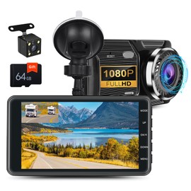 OiLiehu Dash Cam Front and Rear, 1080P HD In-Car Camera, 4 inch LCD Touchscreen, Dual Cameras Dashcam for Cars with Night Vision, 150° Wide Angle, Loop Recording, Include 64GB TF-Card