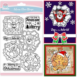 GLOBLELAND 3D Cracks Santa Claus Clear Stamp for Scrapbooking 3D Christmas Snowman Silicone Stamps 3D Reindeer Transparent Stamp for Card Making DIY Embossing Journaling
