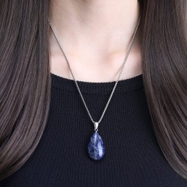 COAI Collar con colgante de piedra de ágata ovalada de acero inoxidable, Piedra, sodalita