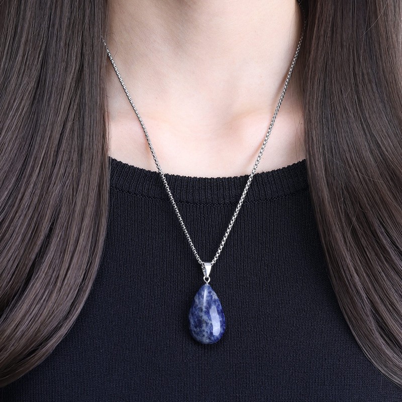 COAI Collar con colgante de piedra de ágata ovalada de